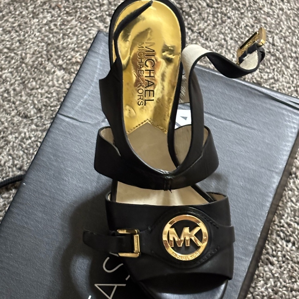 Michael Kors Black and Gold Women's Sandals